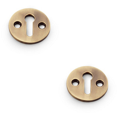 2 PACK - Round Standard Lock Profile Escutcheon - Antique Brass Door Key Plate