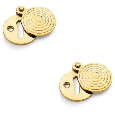 2 PACK - Round Standard Lock Profile Escutcheon & Ringed Swing Cover - Unlaquered Brass