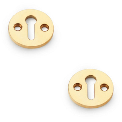 2 PACK - Round Standard Lock Profile Escutcheon - Unlaquered Brass Door Key Plate