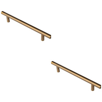 2 PACK - Round T Bar Cabinet Pull Handle 220 x 12mm 160mm Fixing Centres Antique Brass