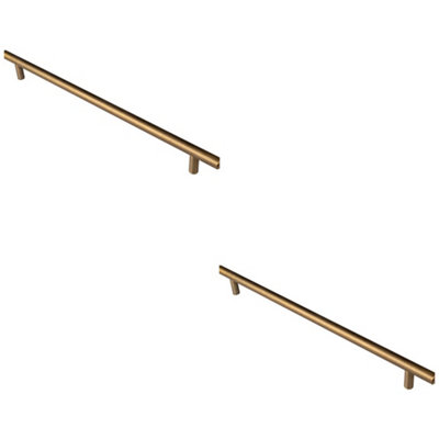 2 PACK - Round T Bar Cabinet Pull Handle 348 x 12mm 288mm Fixing Centres Antique Brass