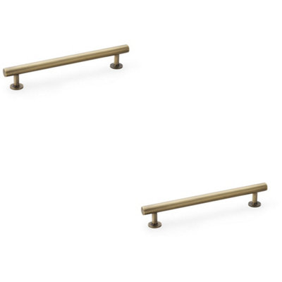 2 PACK - Round T Bar Pull Handle - Antique Brass - 160mm Centres SOLID BRASS Drawer Door
