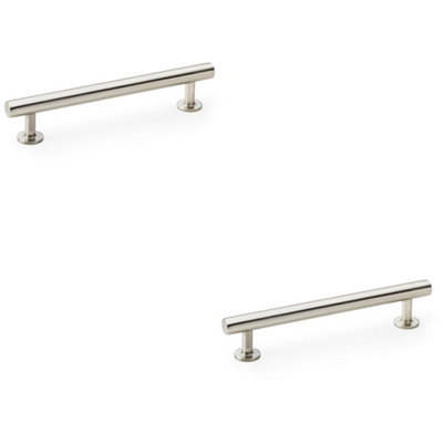 2 PACK - Round T Bar Pull Handle - Satin Nickel - 128mm Centres SOLID BRASS Drawer Door