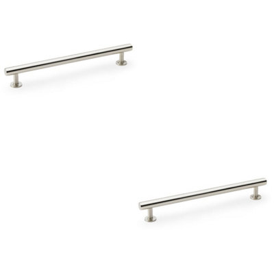2 PACK - Round T Bar Pull Handle - Satin Nickel - 192mm Centres SOLID BRASS Drawer Door