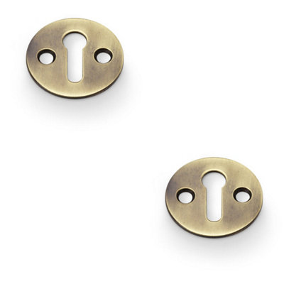 2 PACK - Round Victorian Standard Lock Profile Escutcheon - Antique Bronze Door Key Plate