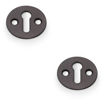 2 PACK - Round Victorian Standard Lock Profile Escutcheon - Dark Bronze Door Key Plate