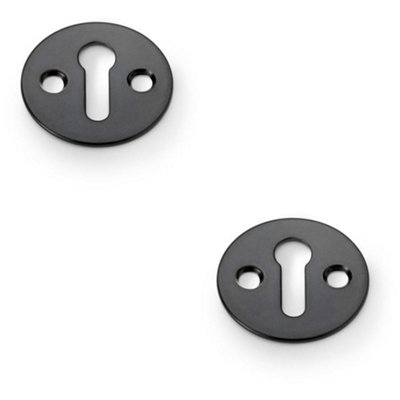 2 PACK - Round Victorian Standard Lock Profile Escutcheon - Polished Brass Door Key Plate