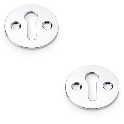 2 PACK - Round Victorian Standard Lock Profile Escutcheon Polished Chrome Door Key Plate