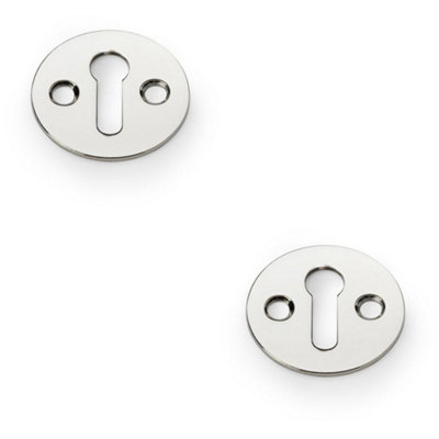 2 PACK - Round Victorian Standard Lock Profile Escutcheon Polished Nickel Door Key Plate