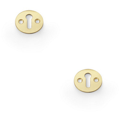 2 PACK - Round Victorian Standard Lock Profile Escutcheon - Satin Brass Door Key Plate