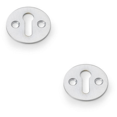 2 PACK - Round Victorian Standard Lock Profile Escutcheon - Satin Chrome Door Key Plate