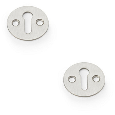 2 PACK - Round Victorian Standard Lock Profile Escutcheon - Satin Nickel Door Key Plate
