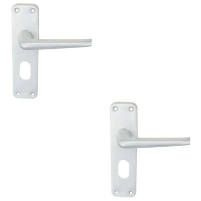 2 PACK - Rounded Contract Latch & Lock Door Handle - Satin Aluminium Lever on Backplate