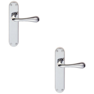 2 PACK - Rounded Flaired Internal Latch Door Handle - Polished Chrome Lever on Backplate