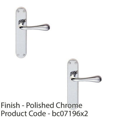 2 PACK - Rounded Flaired Internal Latch Door Handle - Polished Chrome Lever on Backplate