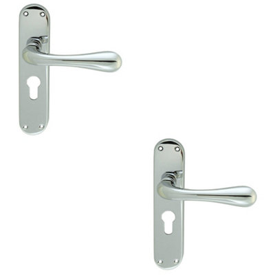 2 PACK - Rounded Flaired Latch & EURO Lock Door Handle - Polished Chrome Lever Backplate