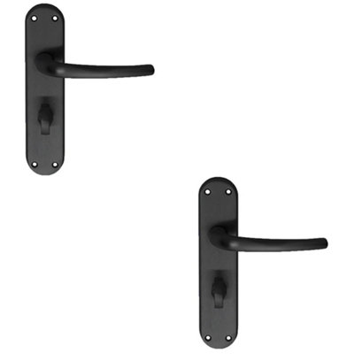 2 PACK - Rounded Sleek Bathroom Latch Door Handle - Matt Black Lever on Backplate