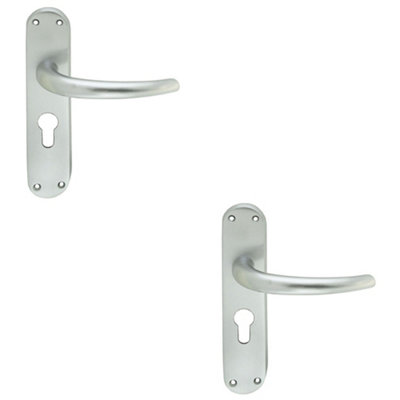 2 PACK - Rounded Sleek Latch & EURO Lock Door Handle - Satin Chrome Lever on Backplate