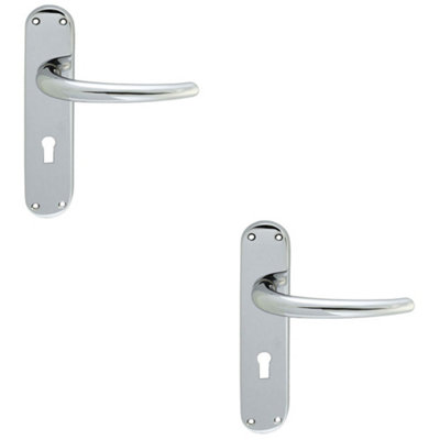 2 PACK - Rounded Sleek Latch & Lock Door Handle - Polished Chrome Lever on Backplate