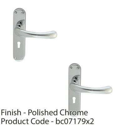 2 PACK - Rounded Smooth Latch & Lock Door Handle - Polished Chrome Lever on Backplate