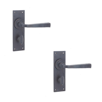 2 PACK Rustic Beeswax Door Handle with Backplate for Bathrooms - Interior Lever on Backplate