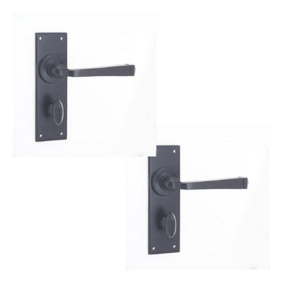 2 PACK Rustic Black Bathroom Door Handle with Backplate - Interior Lever on Backplate