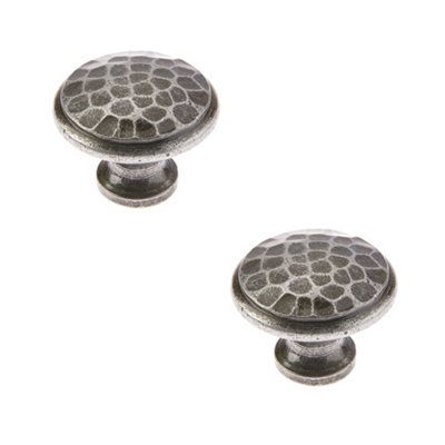 2 PACK Rustic Hammered Cupboard Knob in Pewter - 40mm Handmade Design - Kitchen Cabinet Knob