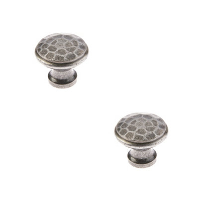 2 PACK Rustic Hammered Pewter Cupboard Knob - 20mm - Kitchen Cabinet Knob