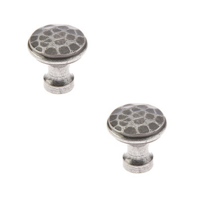 2 PACK Rustic Hammered Pewter Cupboard Knob - 30mm - Kitchen Cabinet Knob