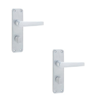 2 PACK Satin Anodised Aluminium Contract Door Handle for Bathrooms and Bedrooms - Interior Lever on Backplate