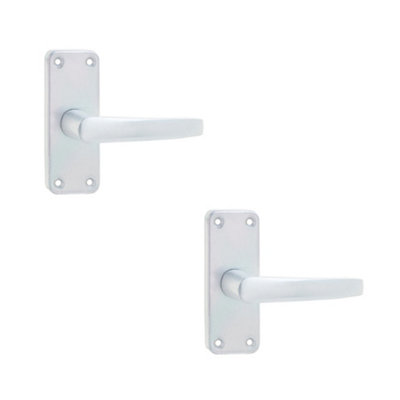 2 PACK Satin Anodised Aluminium Contract Door Handle with Short Latchplate - Interior Lever on Backplate