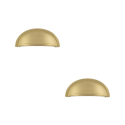 2 PACK Satin Brass Cup Pulls for Cabinets - Elegant and Durable Design - Kitchen Drawer Pull Handle
