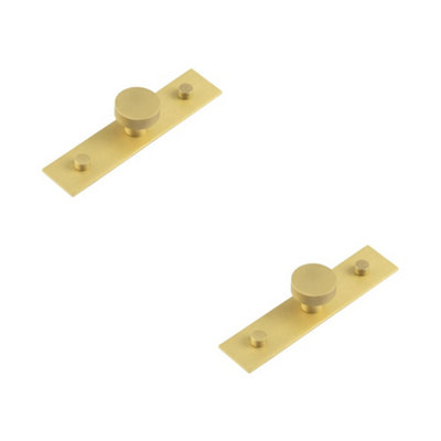 2 PACK Satin Brass Cupboard Knob with Backplate - 30mm Knurling Design - Kitchen Cabinet Knob