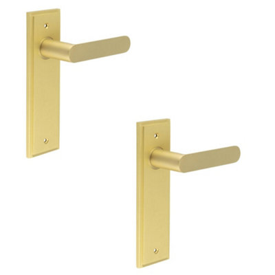 2 PACK Satin Brass Door Handle Latch Backplate for Elegant Interiors - Solid Brass Interior Lever Handle