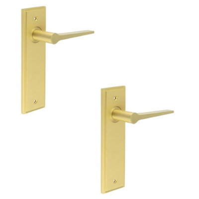 2 PACK Satin Brass Door Handle Latch Backplate for Modern Homes - Solid Brass Interior Handle