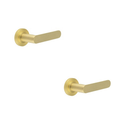 2 PACK Satin Brass Door Handle with Plain Rose Design for Modern Interiors - Solid Brass Interior Handle