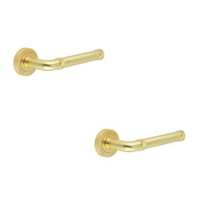 2 PACK Satin Brass Lever Door Handle - Modern Design for Stylish Interiors - Interior Handle
