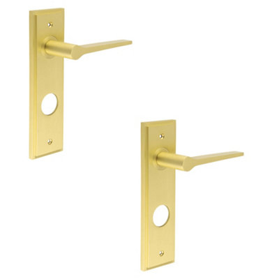 2 PACK Satin Brass Lever Door Handle with Backplate for Modern Bathrooms - Interior Handle