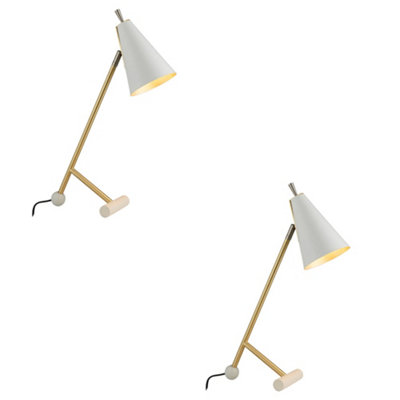 2 PACK Satin Brass & Matt White Task Lamp - Modern Adjustable Table ...