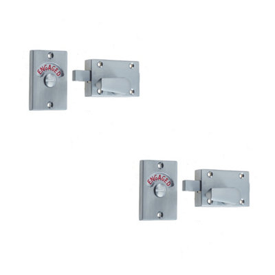 2 PACK Satin Chrome Bathroom Indicator Bolt 61x42mm - Perfect for Any Door - Sliding Toilet Door Lock