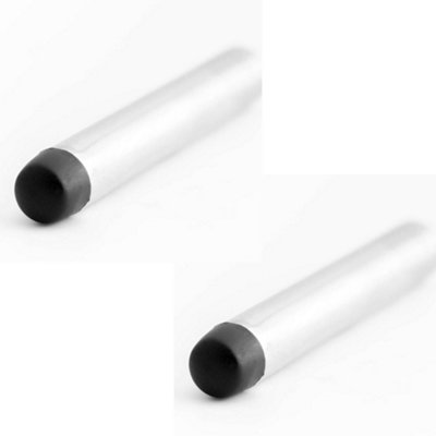 2 PACK Satin Chrome Cylinder Wall Mounted Door Stop - 70mm Elegant Design - Rubber Stopper Protector