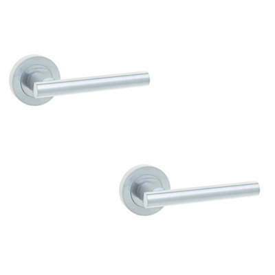 2 PACK Satin Chrome Door Handle for Modern Interiors - Rounded Lever On Rose Interior Handle