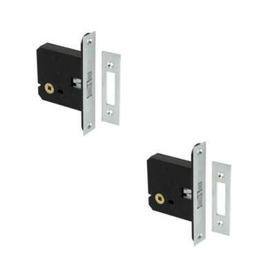 2 PACK Satin Chrome Mortice Lock for Sliding Bathroom Doors - Door Lock