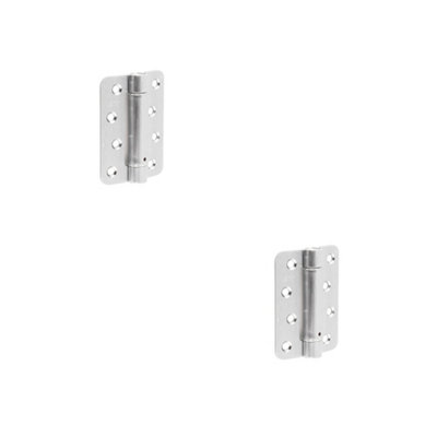 2 PACK Satin Chrome Steel Radiused Spring Hinge - Automatic Closing (Pack of 3) 102x76mm - Door Hinges