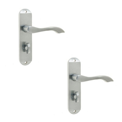 2 PACK Satin Chrome Suite Door Handle for Bathroom - Stylish and Durable - Interior Lever on Backplate