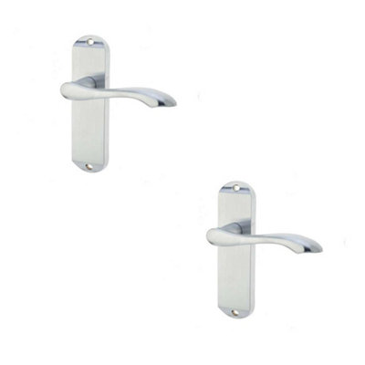 2 PACK Satin Chrome Suite Door Handle with Latch Plate for Modern Interiors - Interior Lever on Backplate