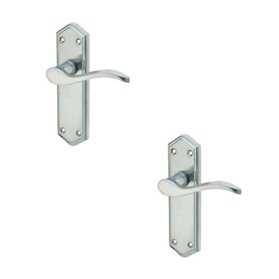 2 PACK Satin Chrome Suite Door Handle with Latchplate for Modern Interiors - Interior Lever on Backplate