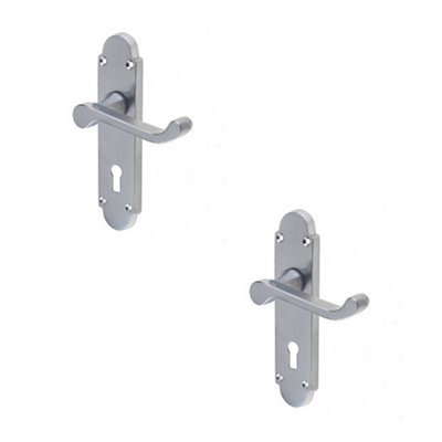 2 PACK Satin Chrome Suite Door Handle with Lockplate for Modern Interiors - Interior Lever on Backplate