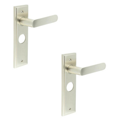 2 PACK Satin Nickel Bathroom Door Handle Backplate - Elegant Solid Brass Design - Solid Brass Interior Handle