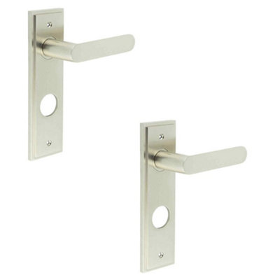 2 PACK Satin Nickel Bathroom Door Handle with Backplate - Elegant and Durable Design - Solid Brass Interior Handle